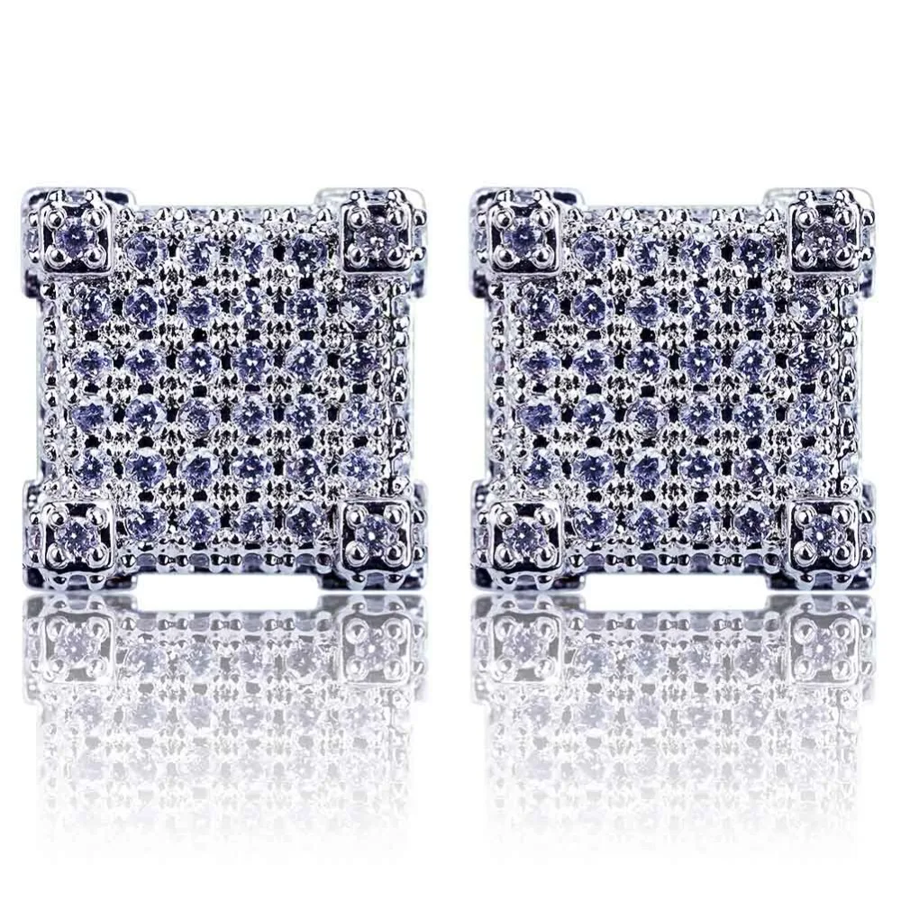 TOPGRILLZ Gold/Silver Color All Iced Out Micro Pave CZ Stone Square Stud Earring Hip Hop Rock Jewelry Earrings For Women Men