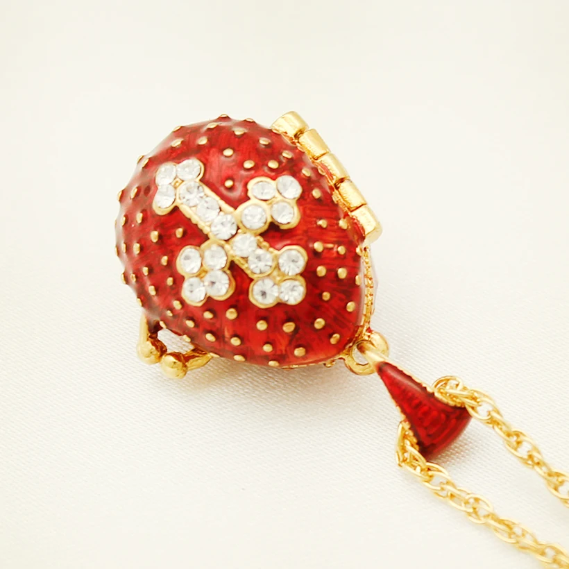 Suitable for European luxury Faberge egg pendant  red crystal cross pendant necklace enamel Europe Easter eggs, Christmas gifts