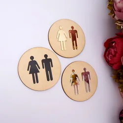4mm Round Toilet Door Sign Men Women Wood Bathroom WC Acrylic 3d Black Gold Silver Mirror Surface Wall Sticker Home Decor Favor
