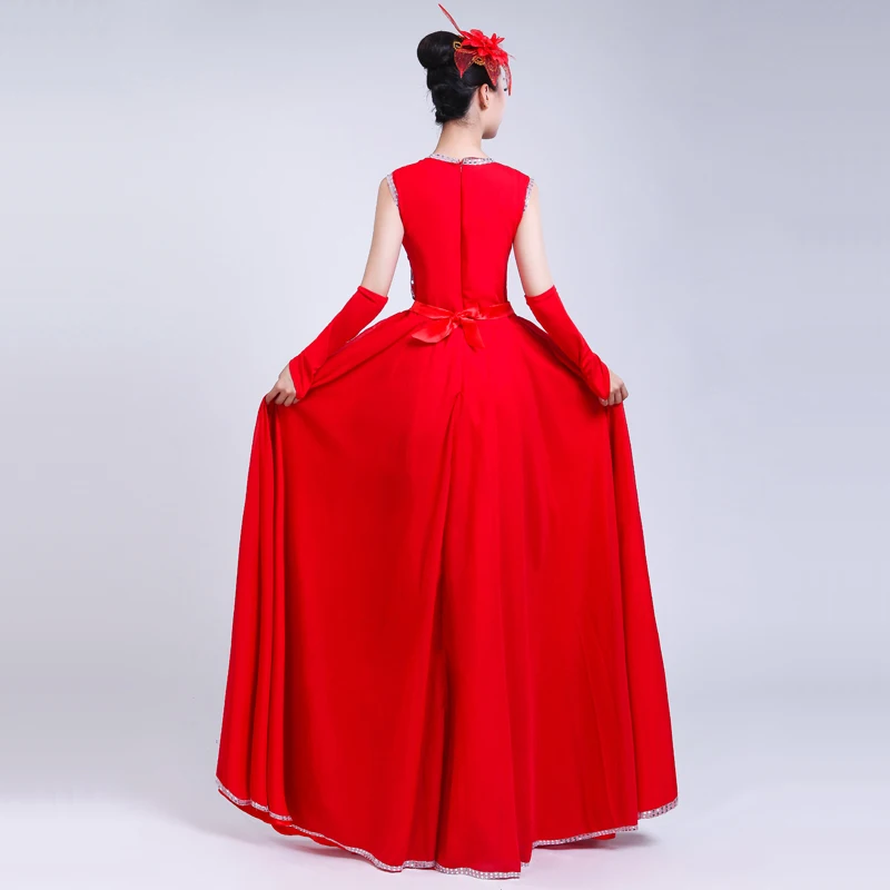 Red Long Full-skirt Opening Dance Big Swing Dress Spanish Bullfight Performance Dance Costume Stage Sequin Dancing Costume H589