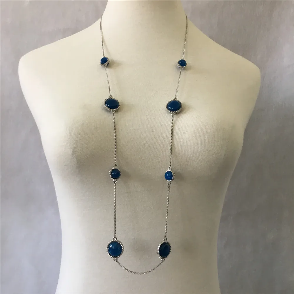 Lovely Gold Color Plating With Green Red Blue Stone Long Necklace For Women Sweater Decoration Gorgeous Elegant Party Jewelry