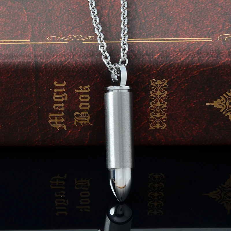 

IJD2436 Directly Factory Wholesale Stainless Steel Bullet Cremation Urn Necklace For Men Keepsake Memorial Jewelry - Engravable