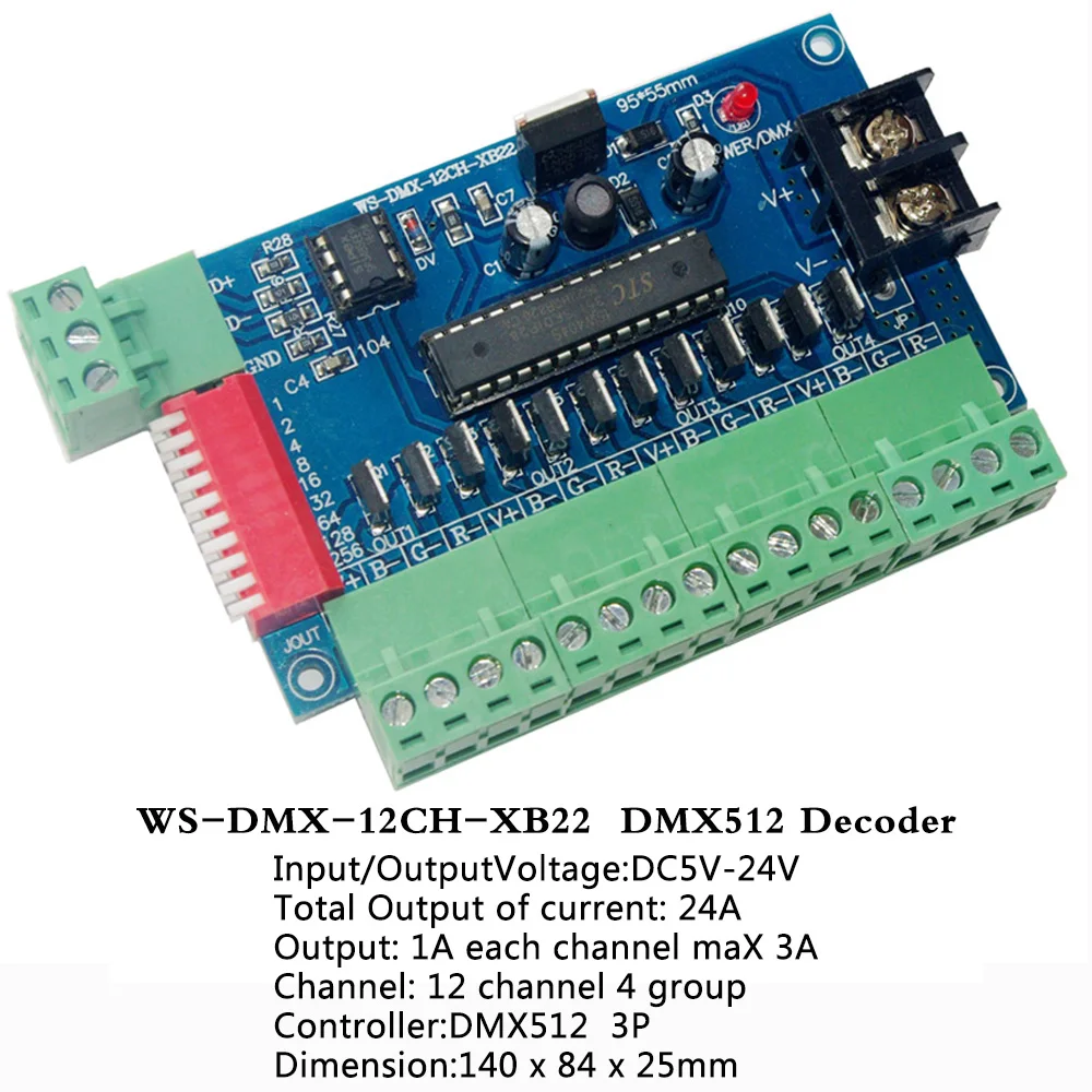 controlador de tensao constante comum de anodo decodificador led 524v saida 1a cada canal max 3a saida total de corrente 24a 12ch dmx512 01