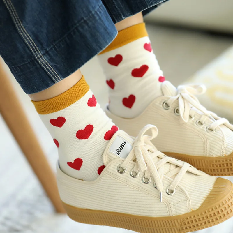 Calcetines divertidos y divertidos de algodón para mujer, medias divertidas de estilo harajuku, jacquard, japonés, blanco y rojo