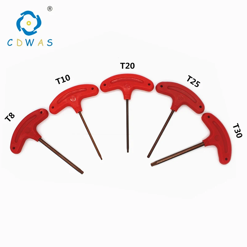 T8 T10 T20 T25 T30 T Type Screw Torx Key Flag Wrench Box End Wrenches Red Color for CNC Tool Holder