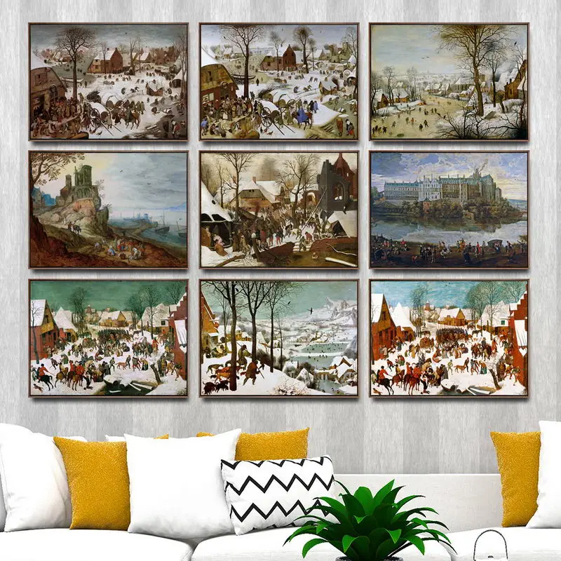 Home Decoration Art Wall Pictures Poster Print Canvas Paintings Netherlandish Pieter Brueghel The Elder Snow scene