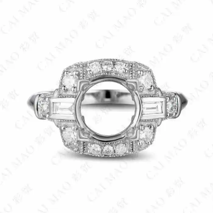 CaiMao Round cut Semi Mount Ring Settings &  0.44ct  Diamond 14k  White Gold Gemstone Engagement Ring Fine Jewelry