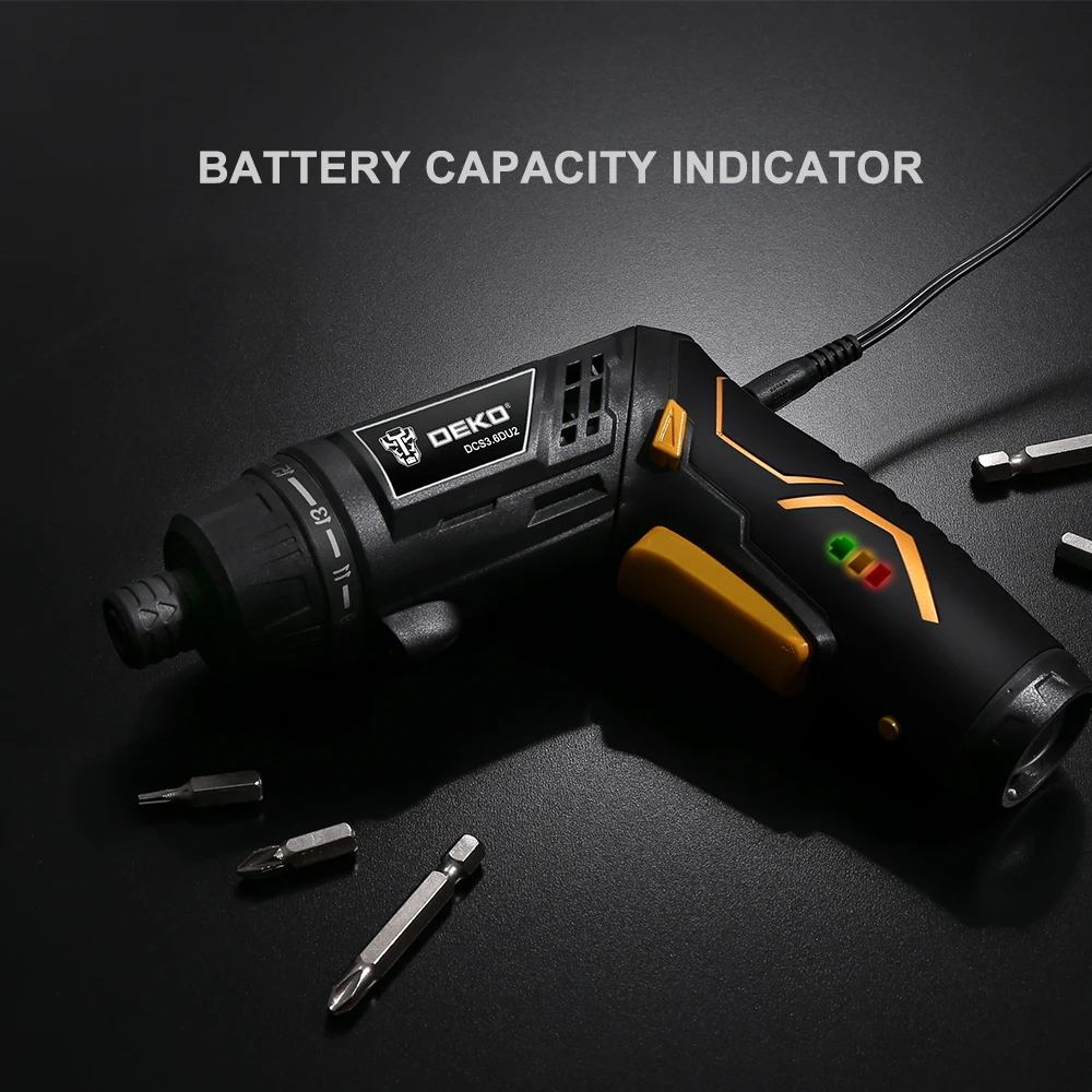 DEKO DCS3.6DU2 Cordless Cacciavite Elettrico con Twistable Maniglia Per Uso Domestico FAI DA TE Batteria Ricaricabile Cacciavite con la Torcia del LED