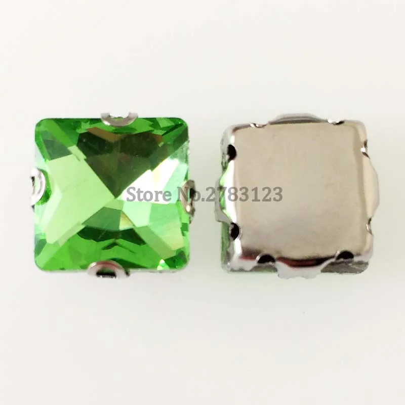 Scratch-resistant light green square flat back high quality Glass sew on rhinestones with D claw 20pcs/bag SWZD016