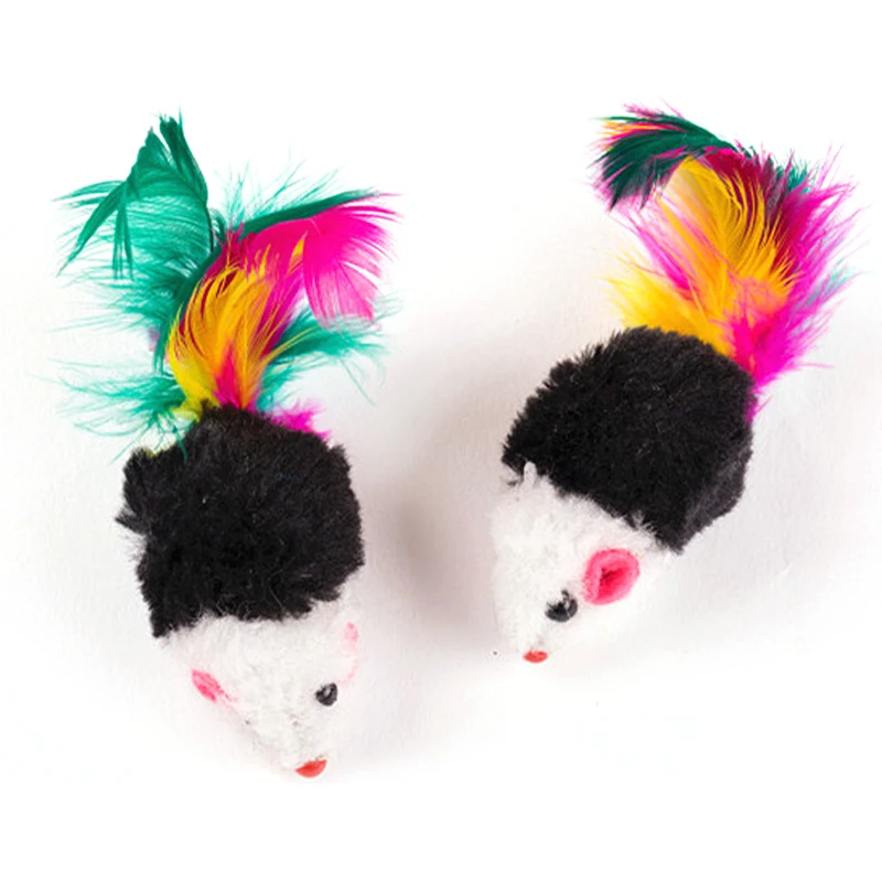 Mini Soft Fleece False Mouse Pet Cat Toys Colorful Feather Funny Playing Training Toys For Cats Kitten Puppy Pet Supplies Cheap