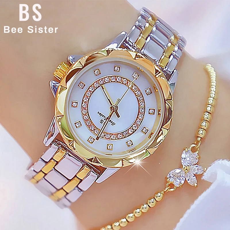 Relojes elegantes con diamantes de imitación para mujer, pulsera de oro, marca de lujo, 2024