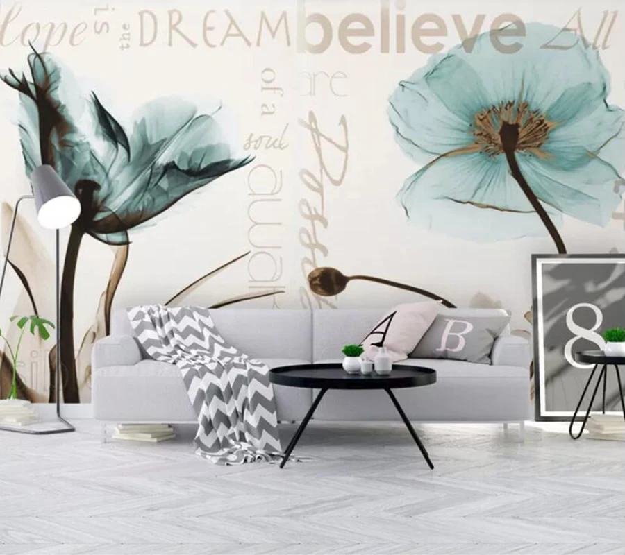 

Decorative wallpaper Modern minimalistic abstract art transparent flower sofa TV background wall