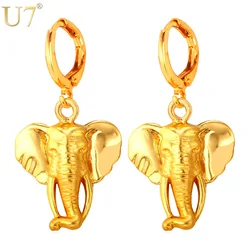 U7 Elephant Earring For Women Trendy Gold Color Animal Lucky Jewelry Gift E753