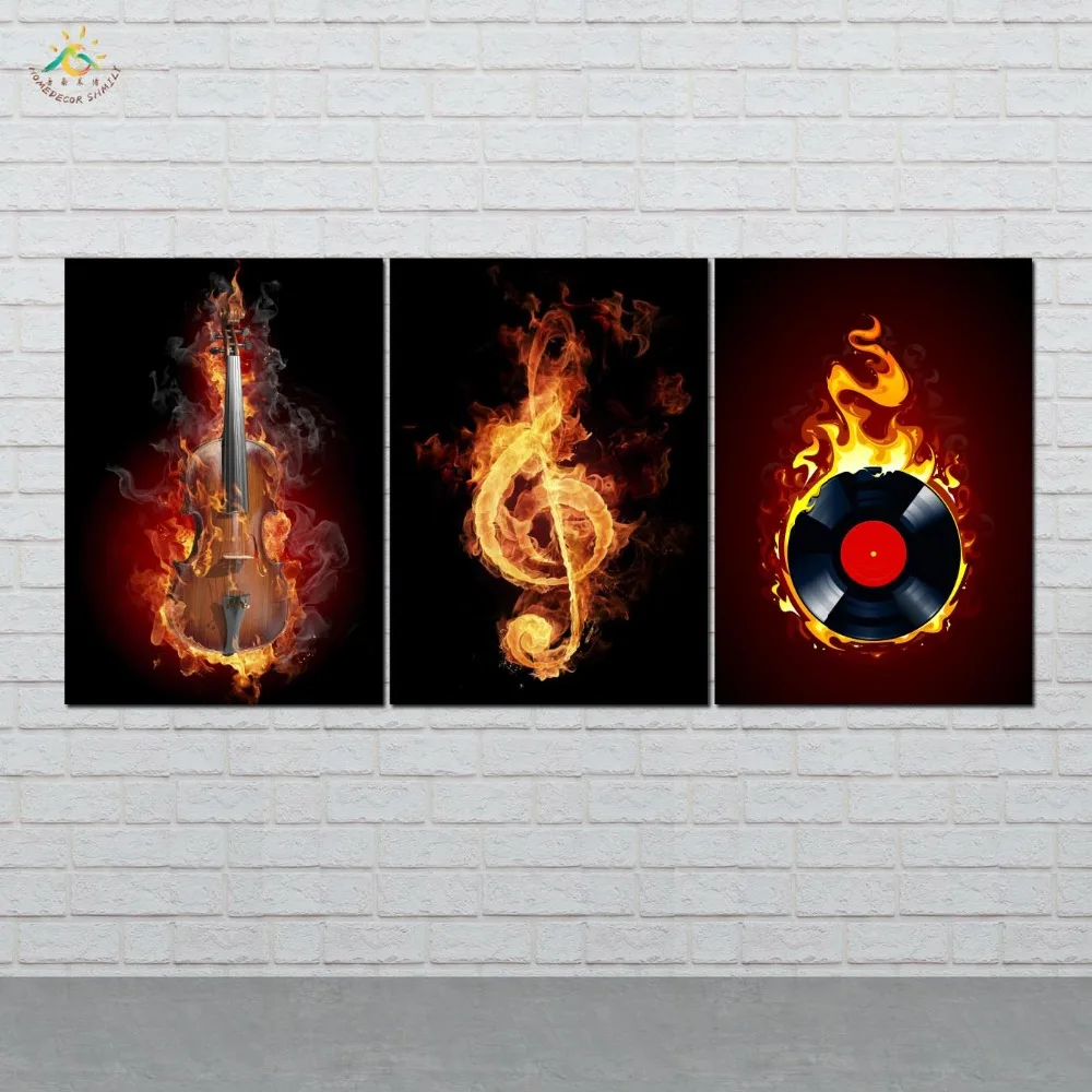 Picture And Poster Canvas Painting Modern Wall Art Print Fantasy Fire Music Notes Wall Pictures For Living Room 3 PIECES