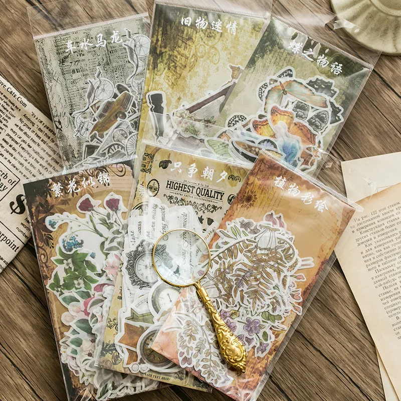 60 Pcs/pack Retro Impression Butterfly Plants Decorative Stationery Stickers Scrapbooking Diy Diary Album Stick Label