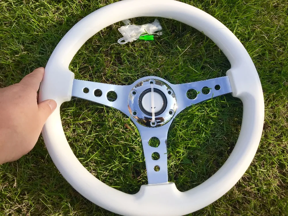 high quality 350MM 35cm 14inch Wood wooden white color steering wheel racing steering wheel three racing