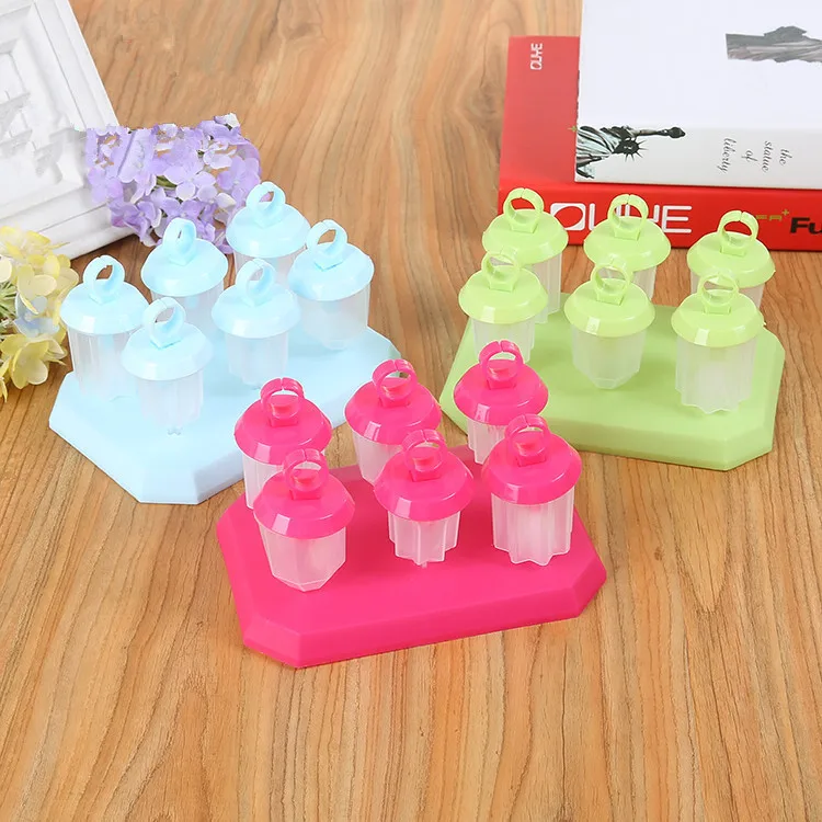 1PC 6 Cells Popsicles Mold PP Plastic Frozen Ice Cream Pop Mold Popsicle Maker Lolly Mould Tray Pan Maker Tool PF 003