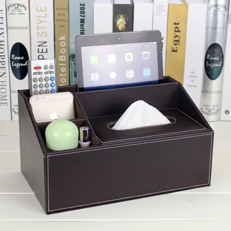 Fashion leather desktop storage box living room coffee table tissue box remote control box table napkin pumping paper box