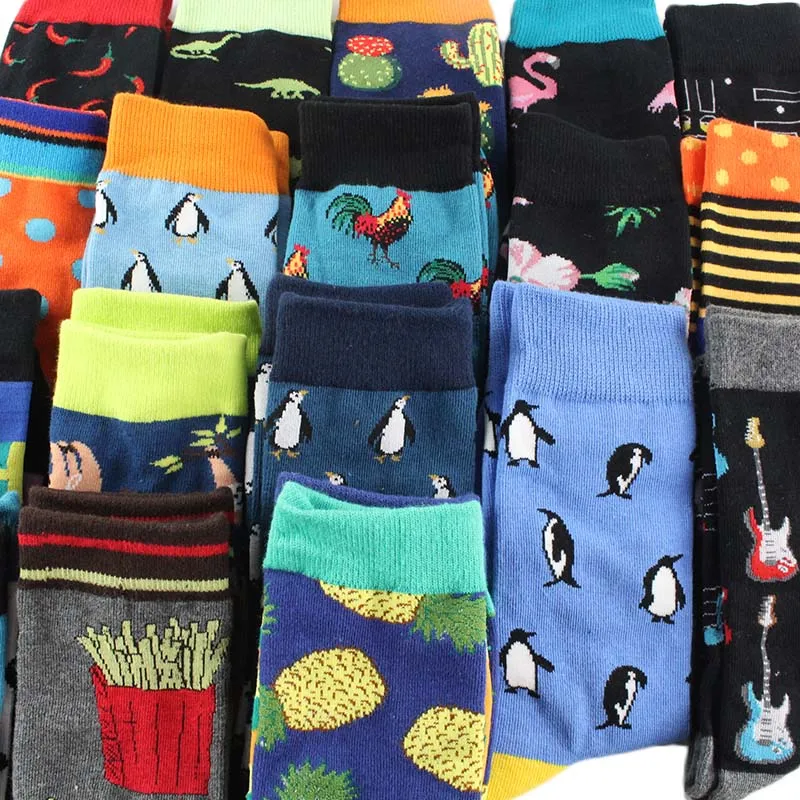 [WPLOIKJD]Hip Hop Flamingos Cactus Compression Crew Socks Men Casual Food Animals Antiskid Happy Funny Socks Homme Divertidos