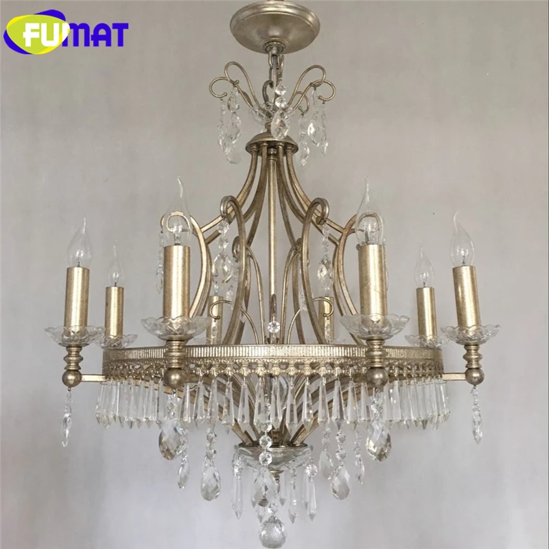 

FUMAT Retro Silver Foil Iron Crystal Black Chandeliers Lamp Luxury Living Room Bedroom Lights E14 LED Candle Chandelier Lights