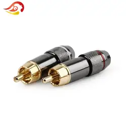 QYFANG Speaker RCA Plug 24K Vergulde Koperen Audio Jack Soldeer Lijn Draad Connector Mannelijke Versterker Black Metal Shell adapter