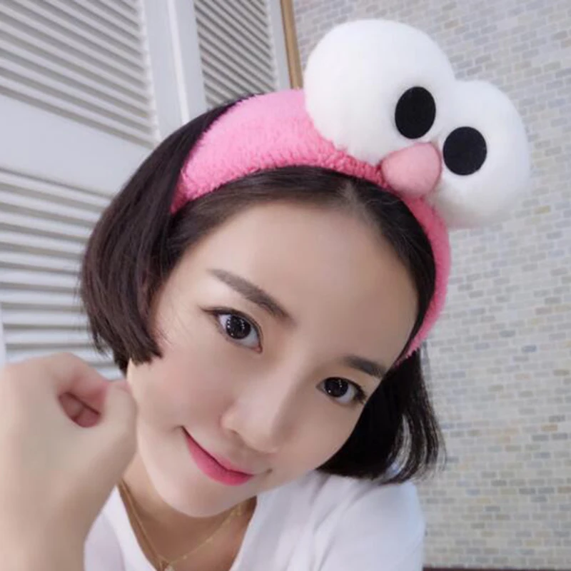 Trendy Cute Big Eyes Cartoon Headband Women Girls Stretch Headwraps Solid Color Hair Accessory Make Up Wash Face Shower Hairband