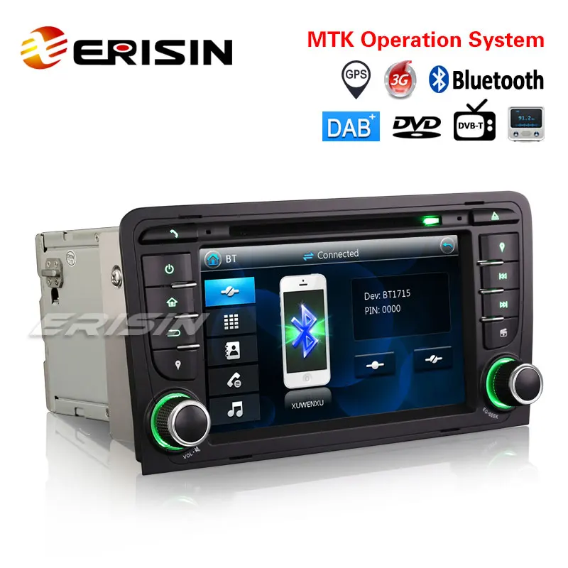 Erisin ES7147A Wince 6.0 2 Din 7 inch MTK Car DVD Player GPS Sat Nav For Audi A3 S3 RS3 RNSE-PU 3G DAB+ Bluetooth System