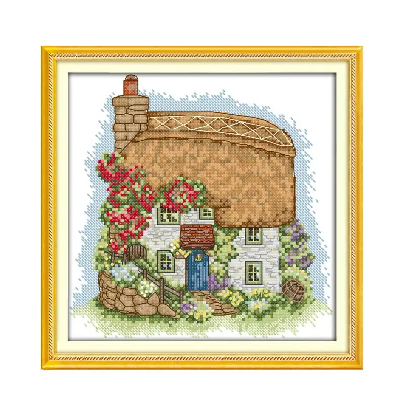 Joy Sunday Cross Stitch Kit DMC Needlework Embroidery Kit 11ct 14ct Winter Street Landscape Cross Stitch Patterns DIY Handwork image 2