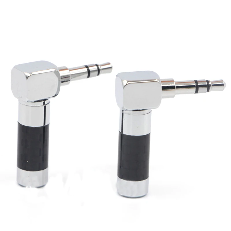 

2Pcs Right Angle Rhodium Plated L 3.5mm 3 Pole Stereo Male Stereo Mini Jack Plug Solder Carbon Fiber Body Connector