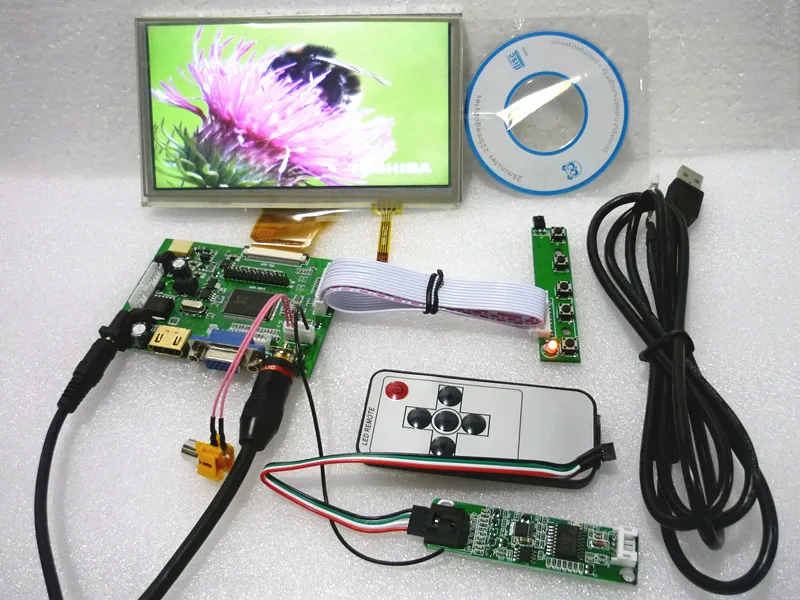 

HDMI + 2 av + VGA driver board + Touch screen + 6.5 -inch AT065TN14 800 * 480 +OSD keyboard .On-board DYI kits