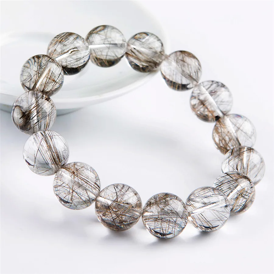 Natural Silver Rutilated Quartz Bracelet Clear Round Beads Women Men 8mm 9mm 10mm 11mm 12mm 13mm 14mm AAAAAA