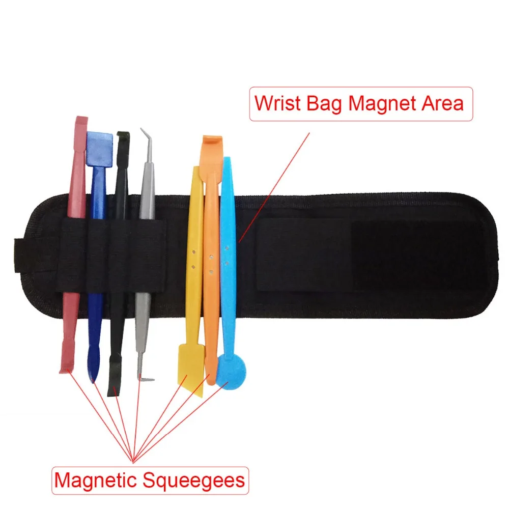 1PC Magnetic Wristband Portable Tool Bag + 7PCS Magnet Corner Scraper Car Stickers Decal Carbon Foil Film Wrapping Tools B20+D09