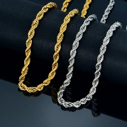 Twist Hip Hop Stainless Steel Long Chain Necklace Men Jewelry Wholesale,Brand Hippie Gold Color Male Necklace Chain Jewelry Gift