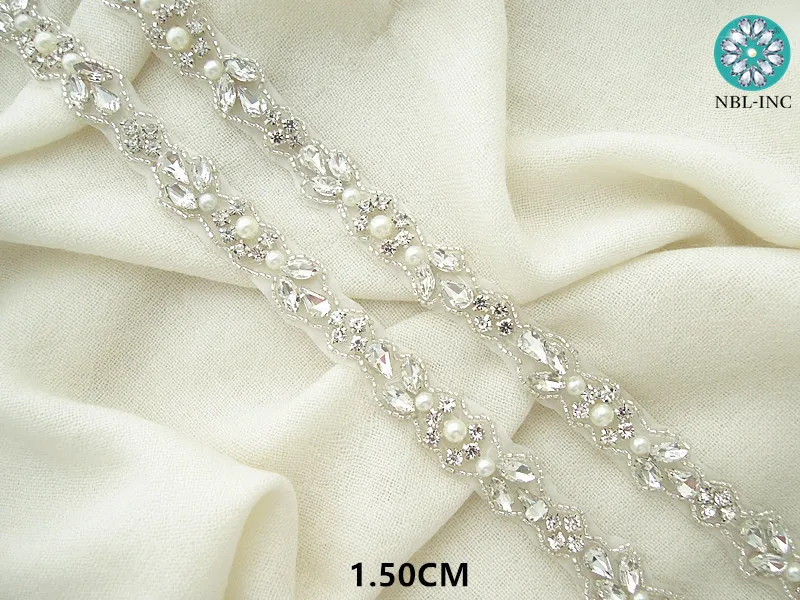 (10 yards )Bridal beaded sewing crystal pearl Rhinestone Applique Trim iron on for wedding dress rhinestone applique WDD0934