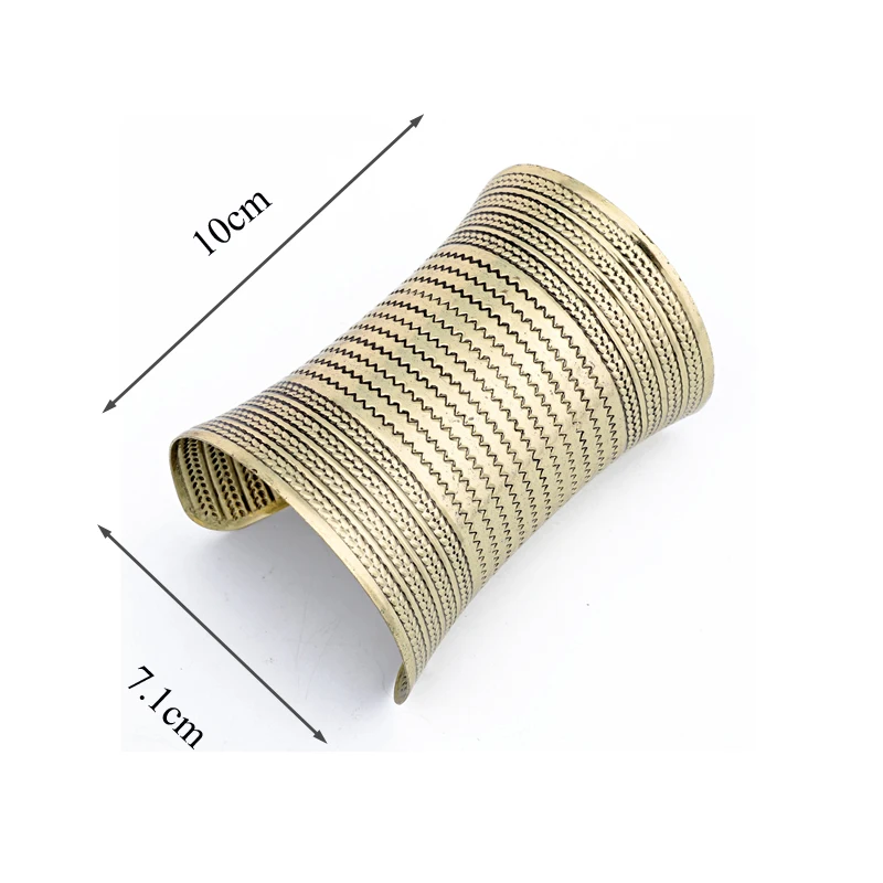 Dayoff Bohemia Ethnic Vintage Wide Open Cuff Hand Bracelet Bangles For Womens Jewelry Carved Wave Huge Bracelets B193