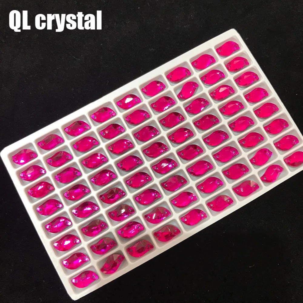 QL strass Crystal Rose Red 6x12mm S shape Sew on Rhinestones Flatback 2 holes Crystals for DIY wedding dress shoes bags clothes