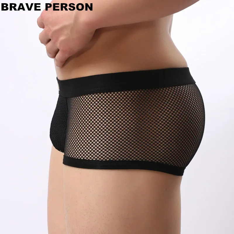 BRAVE PERSON Underwear Men\'s Boxers Breathable Mesh Hollow Boxer Shorts Sexy Underwear Panties Transparent Men Boxers B1150