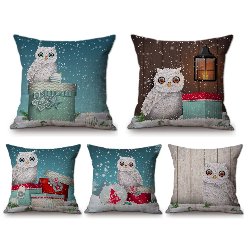 Christmas Decoration Cushion Cover Super Cute Gift Owl Winter Warm Family Happy Christmas New Year Home Decor Throw Pillow Case