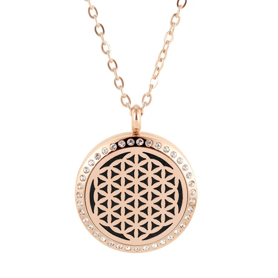 316L stainless steel magnetic flower of life aromatherapy pendant 20mm 25mm 30mm perfume diffuser necklace