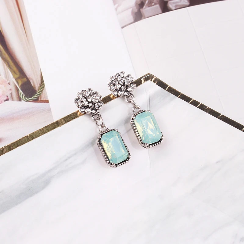 Multiple Crystal Stone Drop Earrings Square Candy Color Dangle Earrings for Women Christmas Party Gift Jewelry