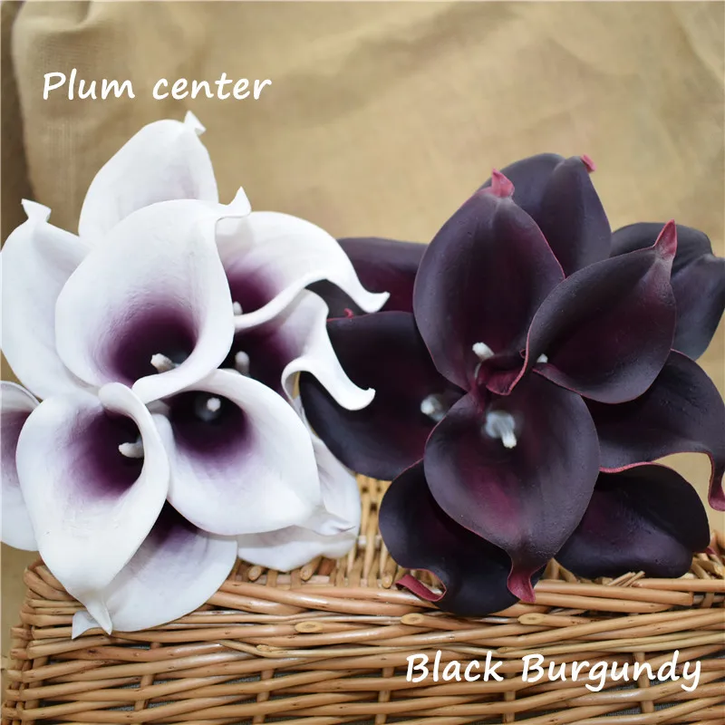 Plum Picasso Calla Lilies Real Touch Flowers DIY Silk Bridal Bouquets Bridesmaids Bouquets Wedding Table Centerpieces