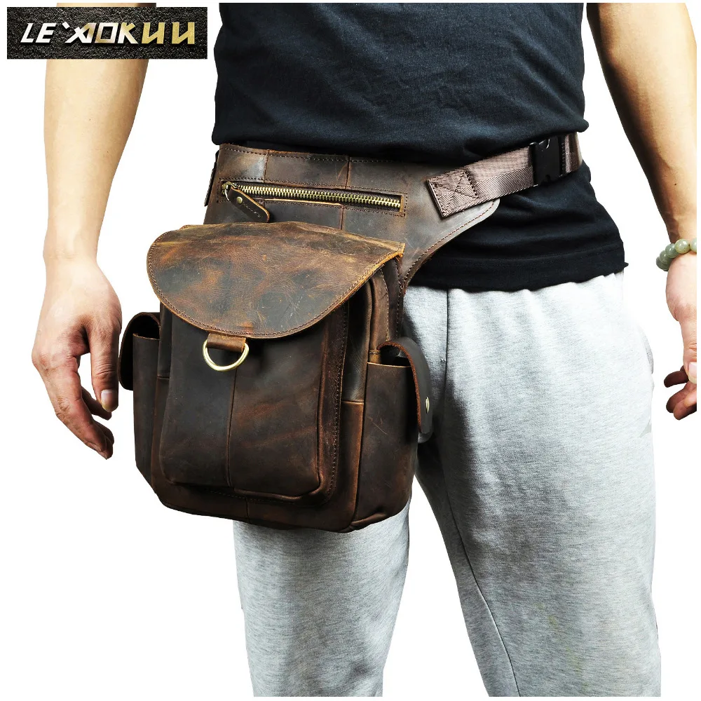 Quality Leather Design Men Multi Function Messenger Mochila Bag Fashion Organizer Fanny Waist Belt Pack Drop Leg Bag Male 9938