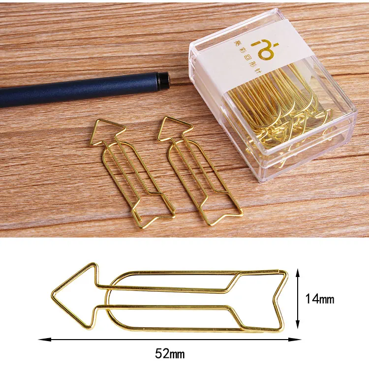 Arrow Special Personalized Paper Clip Creative Bulk Paper Clip Customiz Paperclips Metal Office Clip Stationary Paper Clips Gold