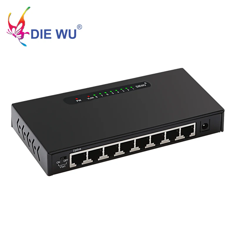 

DIEWU 8 Ports Fast Ethernet Switch 10/100Mbps RJ45 Hub Ethernet Network Switch VLAN switch adapter for desktop metal case