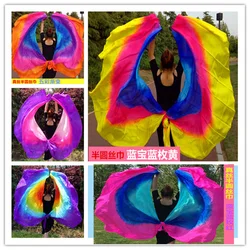 1pc half-Circle 100% real silk  belly dancing Veils nice gradient colorful dancing silk hand scarf Veil  belly dance accessory