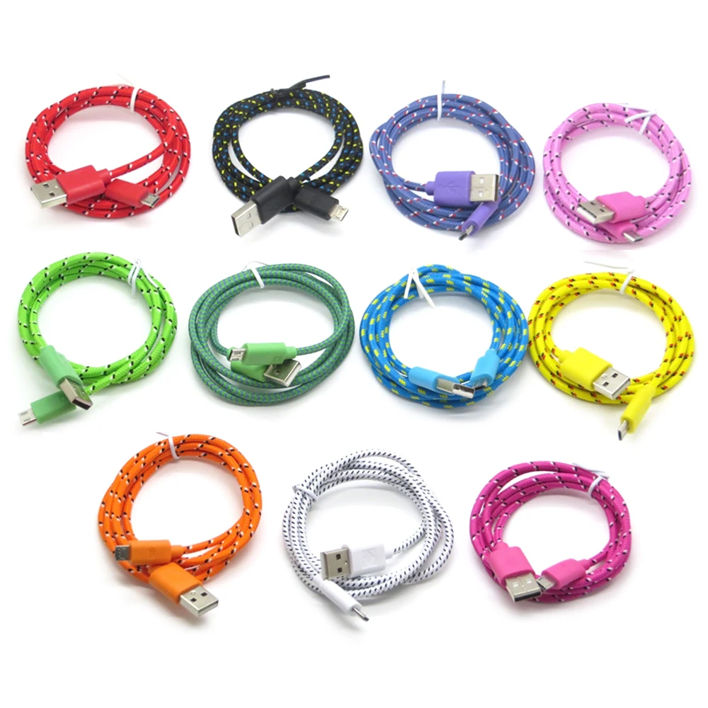 

100pcs/lot 1M Length Nylon Braided Micro USB Cable for Samsung Huawei Xiaomi Android Mobile Phone USB Cable