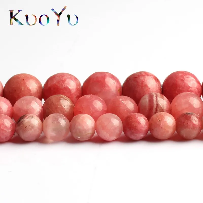 Natural Stone Rhodochrosite Beads Round Smooth Loose Beads Gem Stone For Jewelry Making DIY Bracelet Necklace 15\'\'Inch 6/8/10mm