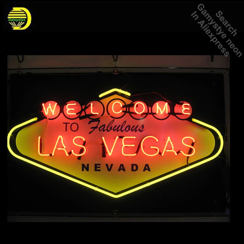 Las Vegas Neon Sign Welcome to Fabulous NEVADA Cool Neon Bulbs Recreation Beer Bar Room Handcraft Store Display 24x18 with board