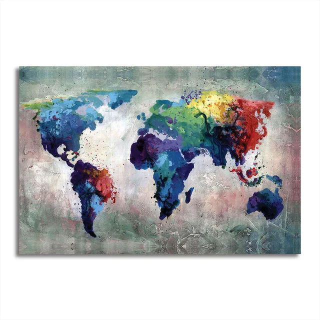 Large World Map Poster Wall Sticker Hand Painted Canvas Oil Painting Wall Pictures for Living Room Decoration Map of the World