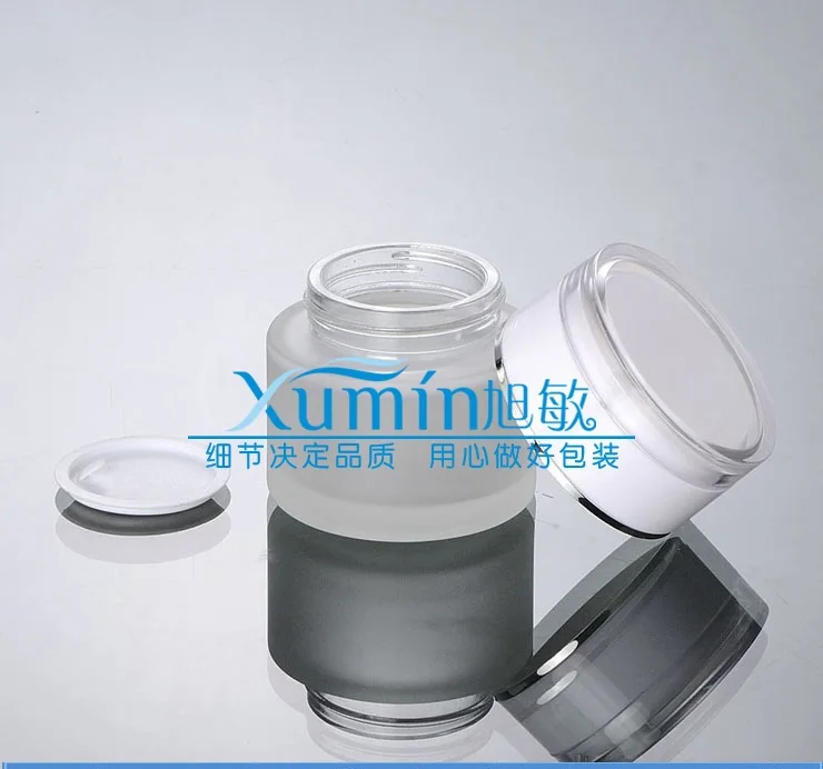 

50g clear frosted glass cream jar with white acrylic lid, 50 gram cosmetic jar,packing for sample/eye cream,50g bottle